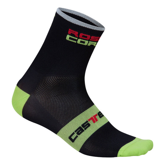 Castelli Mens Rosso Corsa 9 Socks - Black / Lime Green